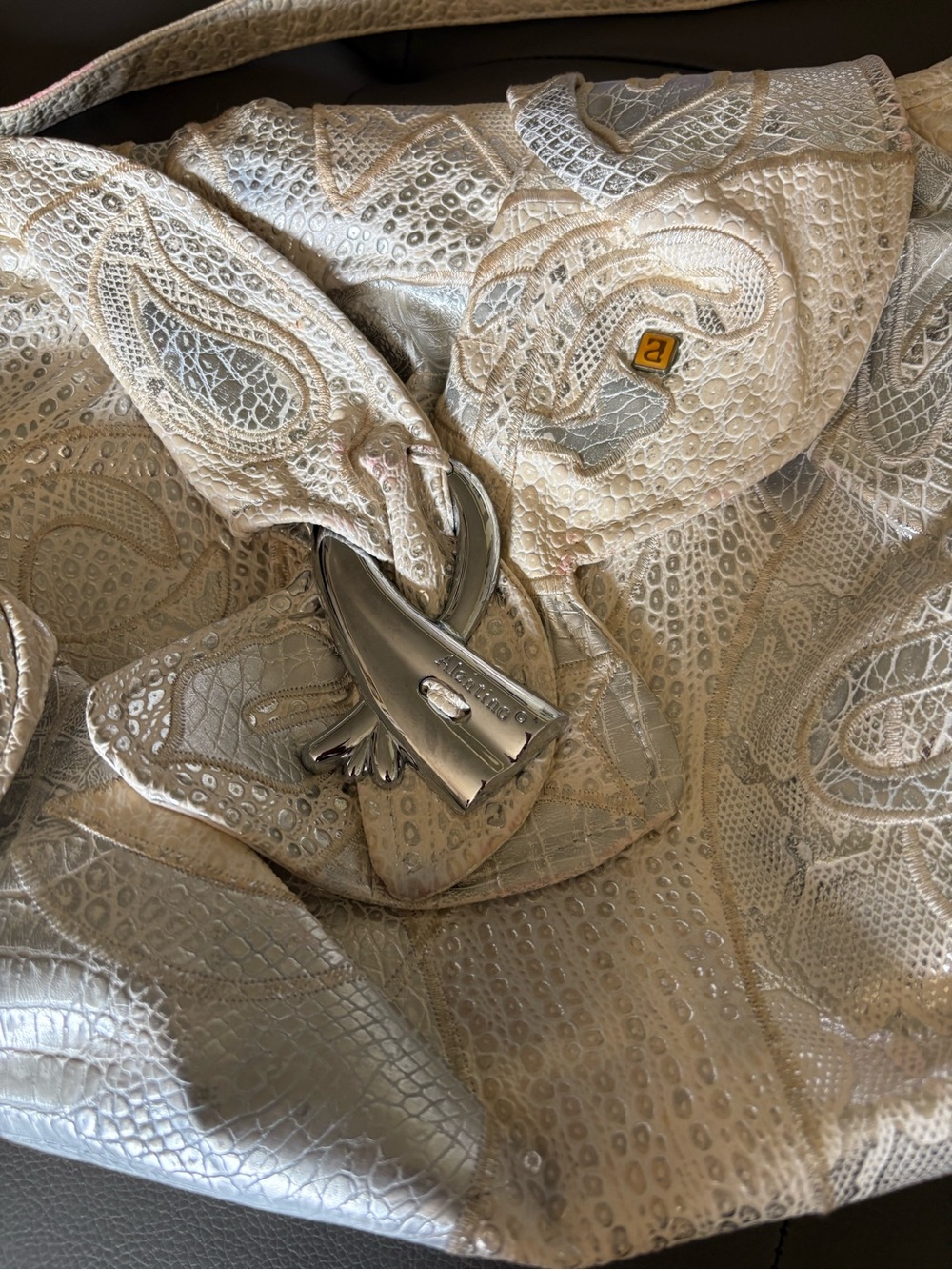 Women's Metallic Silver Embossed Leather Jacket by